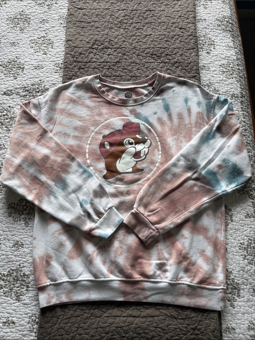 Tie-Dye Crewneck Sweatshirt with Mascot Graphic in Pink & Light Blue